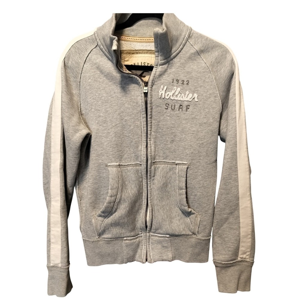 Hollister Surf Gray White Stripe‎ Full Zip Hoodie Vintage Sweatshirt Women's XS